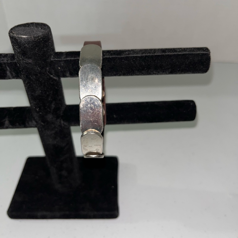 💙 Vintage Silver and Brown Leather Adjustable Snap Button Bracelet